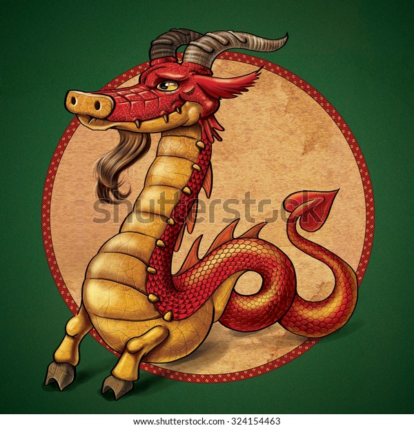 Picture Cartoon Horned Red Dragon Stock Illustration 324154463