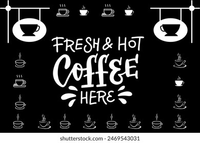 A picture of a coffee mug and the word coffee lined up in a frame on a black background. with a quote about coffee in the middle For use in advertising media and food and beverage media. - Powered by Shutterstock