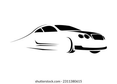 A picture drawn of a black Bentley car with a white background, the logo of the Bentley car logo