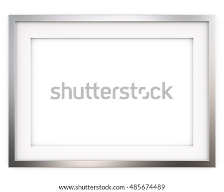 Picture Frame. 3D render of Classic Metal Frame with white Passe-partout. Blank for Copy Space.