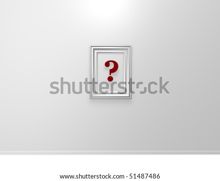 picture frame with red question mark on white wall - 3d illustration