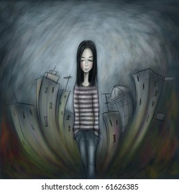 Lonely Girl Painting Images Stock Photos Vectors Shutterstock