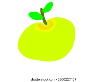 a picture of a mango fruit which is a fruit that many people like, has a bright green outer skin and is dark green with little mark on the top