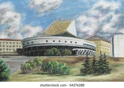 Picture pastel cardboard: theatre the Globe  Russia  Novosibirsk