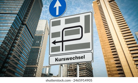 A picture with signposts in the direction of changing course in German