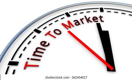 Picture Of Time To Market Clock Concept. Time Used To Design A New Product And Bring It On The Market