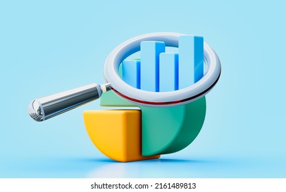 Pie Chart Magnify Glass 3d Illustration Growth Stock Diagram Financial Graph Search Find Strategy 