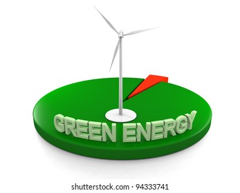 Pie chart with majority of green surface and model of windmill standing on the top