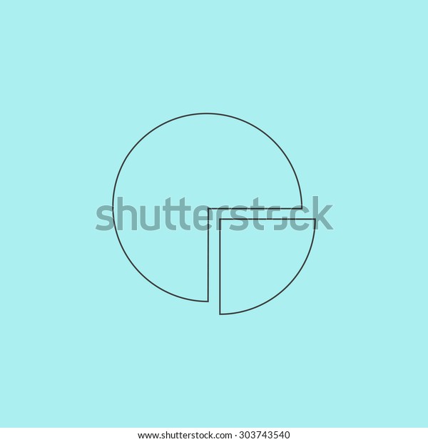 Pie chart. Outline simple flat icon isolated\
on blue background
