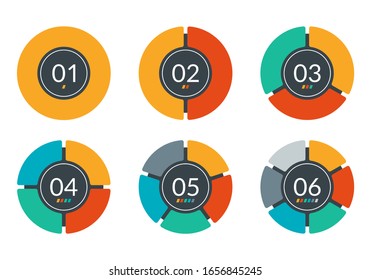 Pie Chart Set. Circle Graph Or Diagram Wit 6 Steps, Sections Oe Parts. Round Infographic Template For Ui, Web And Graphic Design.