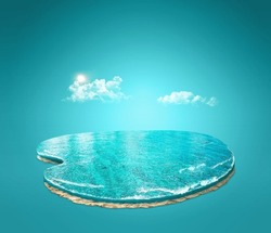 Piece Of Aquarium Ocean With Isolated Background.  Beautiful Surfing Waves. 3d Illustration.