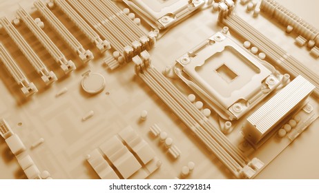 piece of computer hardware element,  3d render of motherboard circuit