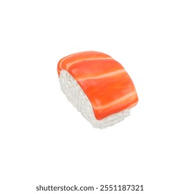 A piece of sushi featuring a layer of orange fish atop a bed of rice, showcasing a popular Japanese dish. - Powered by Shutterstock