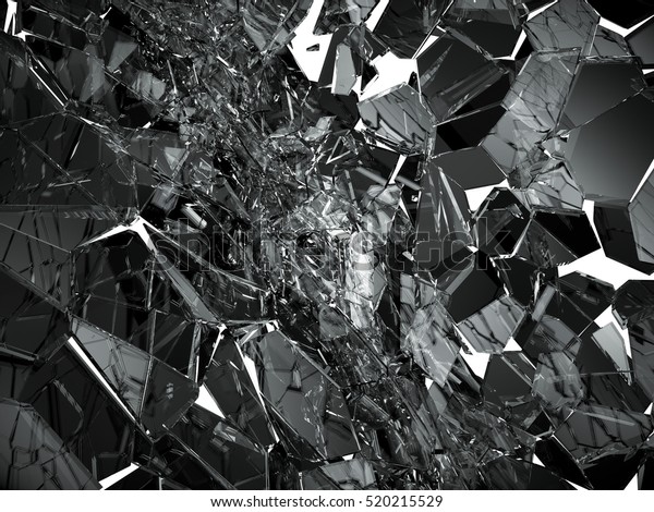 Pieces of Broken or cracked glass on white.\
3d rendering 3d\
illustration