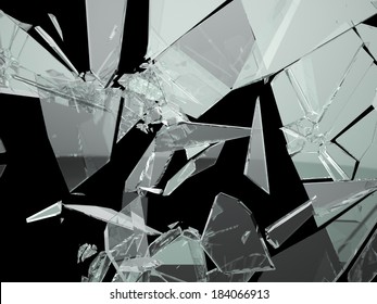Pieces of Broken and Shattered glass on black
