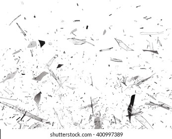 Pieces Of Broken Shattered Glass On White