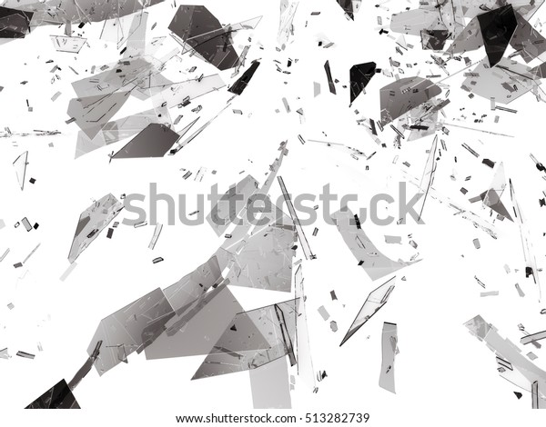 Pieces of Broken or Shattered glass on\
white. 3d rendering 3d\
illustration