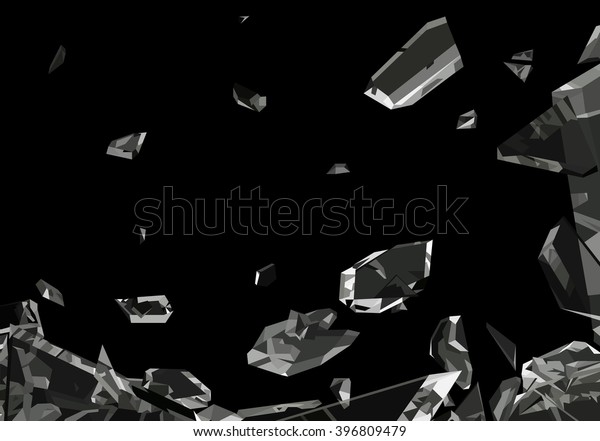 Pieces\
of demolished or Shattered glass isolated on\
black