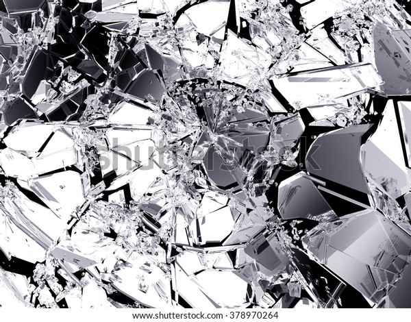 Pieces of\
demolished or Shattered glass on black.\
