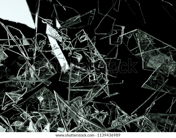 Pieces of glass broken or cracked on black, 3d\
illustration; 3d\
rendering