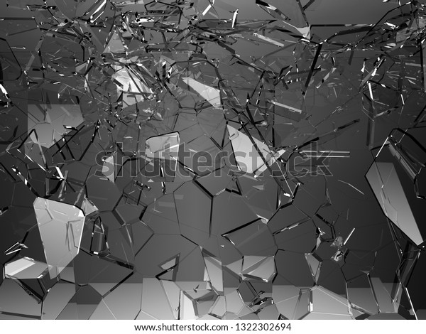 Pieces of glass broken or cracked on black, 3d\
illustration; 3d\
rendering