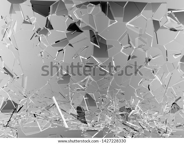 Pieces of glass broken or cracked on white, 3d\
illustration; 3d\
rendering