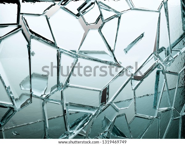 Pieces of transparent glass broken or cracked,\
3d illustration; 3d\
rendering