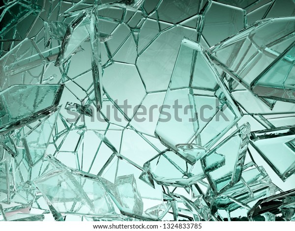 Pieces of transparent glass broken or cracked,\
3d illustration; 3d\
rendering