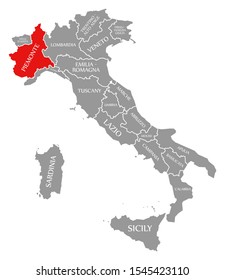 Piedmont red highlighted in map of Italy