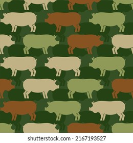 Pig army pattern eamless. Piggy military background. soldiery Pigs ornament. Farm Animal war texture