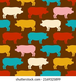 Pig pattern seamless. Piglet colored background. Swine Farm animal ornament 