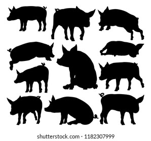 Pig Silhouettes Farm Animal Graphics Set Stock Vector (Royalty Free ...