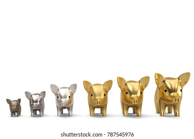 Piggy array on white background 3D illustration.