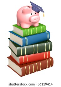 Piggy Bank With Cap And Books