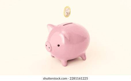 Piggy bank. Coin in slot of piggy bank. Piggy bank. Piggy Bank with stacks coins on white background. Target investment goals. Economy, Savings, budgeting, financial planning. 3d rendering. - Powered by Shutterstock