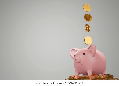 Piggy bank with falling gold coin, saving or save money or open a bank deposit concept, 3d render. - Powered by Shutterstock