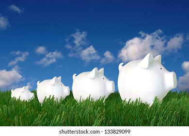 Piggy bank - family walk in the grass