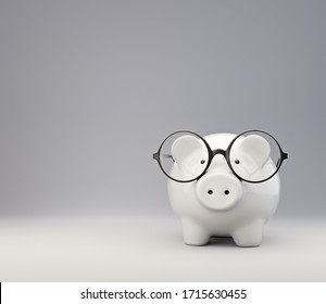 Piggy Bank In Glasses. 3d Illustration