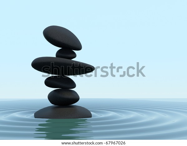 Pile Black Zen Stones Rippling Shallow Stock Illustration