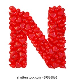 Pile Of Candy Hearts In The Form Of Letters. Isolated On White. With Clipping Path.