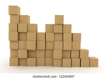 Pile Of Cardboard Boxes Over White Background. 3d Illustration