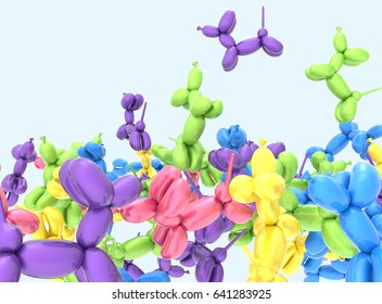 Pile Of Colorful Balloon Doggies. 3D Illustration.