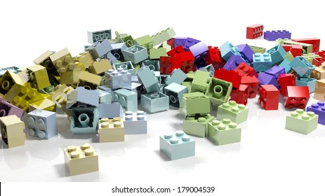 Pile Of Lego Blocks Isolated On White Background 