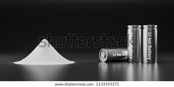 Pile of lithium-rich salt material from\
deposits for Li-Ion battery manufacturing in EV industry, Lithium\
hexafluorophosphate extract from rechargeable energy cell in\
recycling process 3D\
illustration