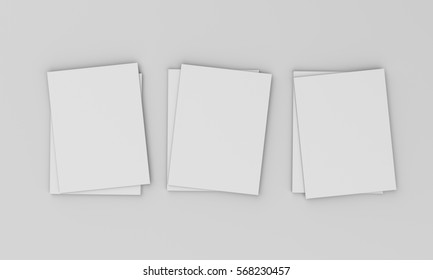 Pile Of Magazine Or Catalog Mock-up Template On Light Grey. 3D Rendering