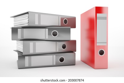 A Pile Of Office Ring Binders With Red Binder