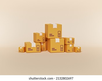 Pile of stacked cardboard box. delivery packages isolated. minimal icon. 3d rendering