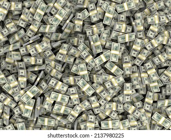 Pile Of Us Currency - US Dollars Isolated Top View Background. 3d Render