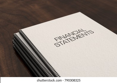 A pile of wire bound financial statement documents in a pile on a boardroom table surface - 3D render 