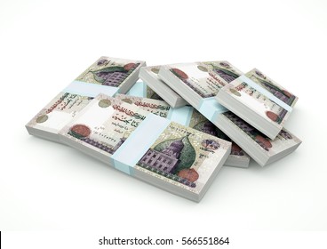 Piles Of Egypt Money Isolated On White Background